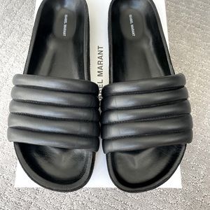Isabel Marant Black Hellea Lambskin Slides, Size 39